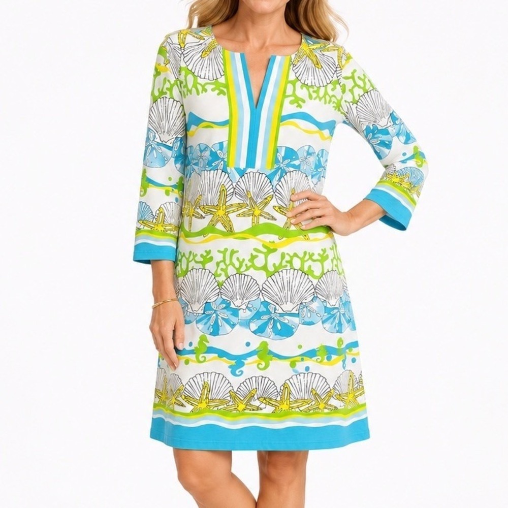 Barbara Gerwit Colorful Shift Dress M Resort Coastal Grandma Nautical Palm Beach